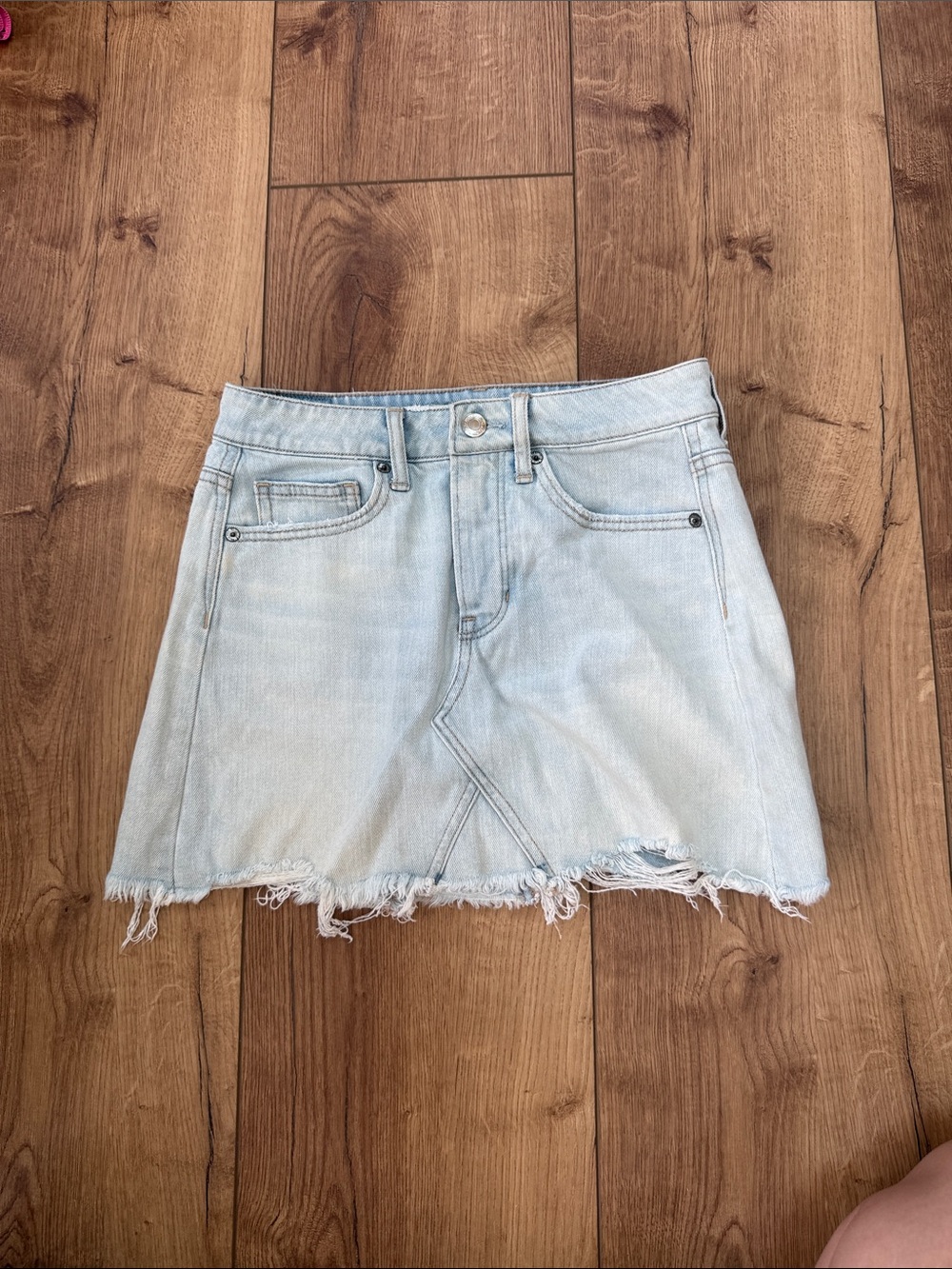 American Eagle Outfitters Light Blue Denim Frayed Mini Skirt